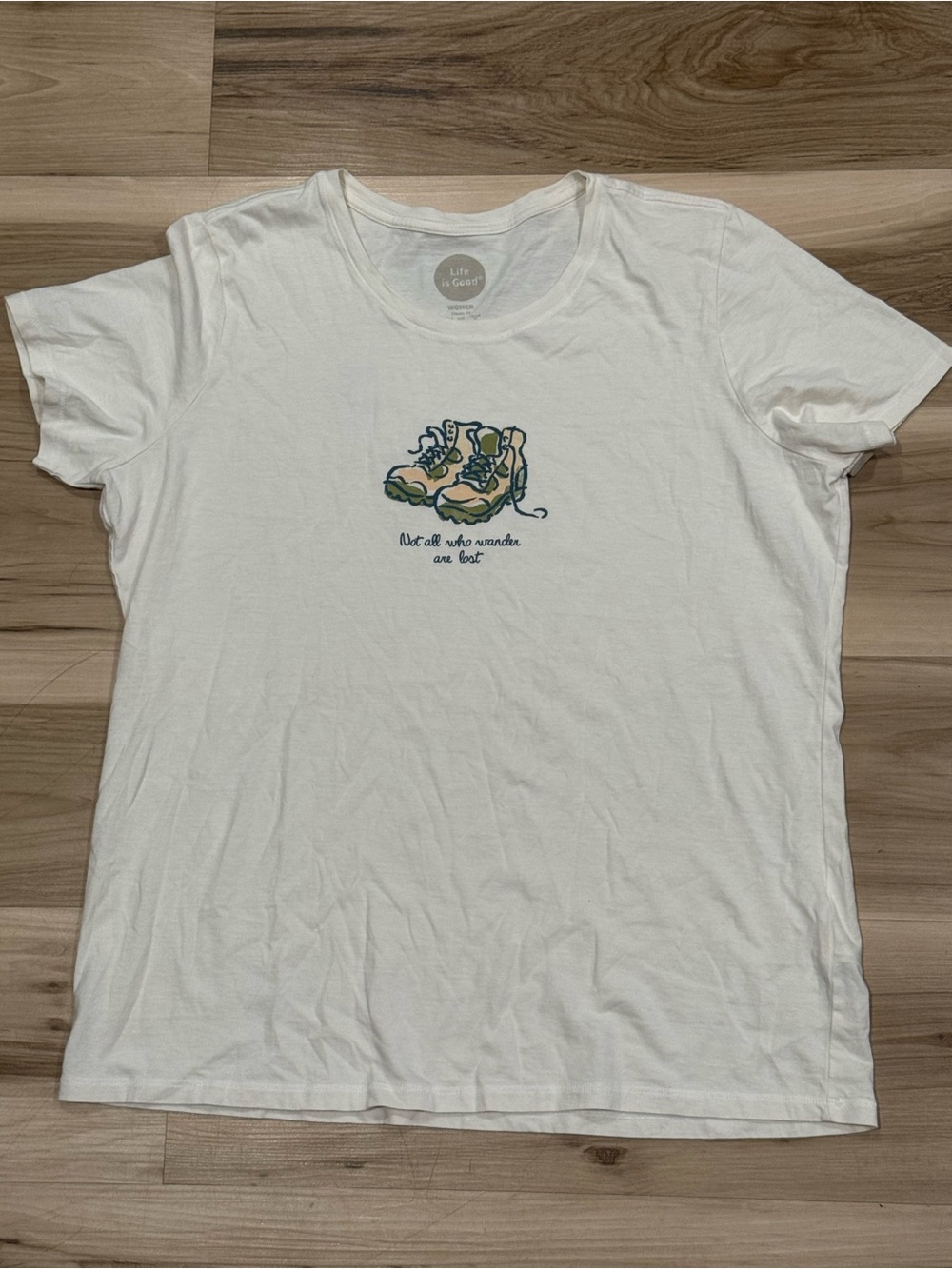 Life is Good Hiking Not All Who Wander Short Sleeve Tee Shirt Women’s Large
